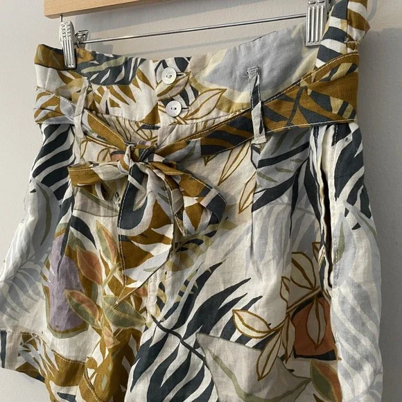 Cynthia Rowley 100% Linen Paperbag Floral Leaf Shorts Sz M Resort Tropical Boho - Picture 7 of 11
